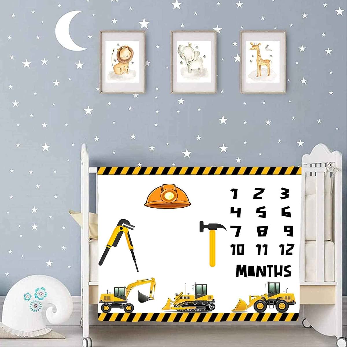 BTXFME25 Construction Vehicle Milestone Blanket, 48x40in Flannel Baby Gift