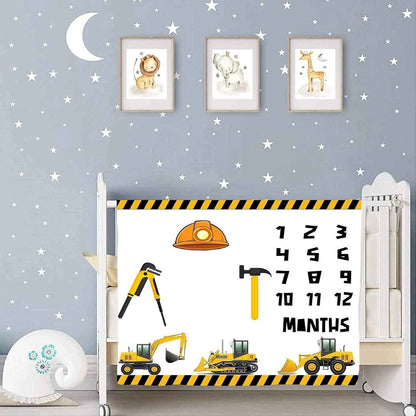 BTXFME25 Construction Vehicle Milestone Blanket, 48x40in Flannel Baby Gift