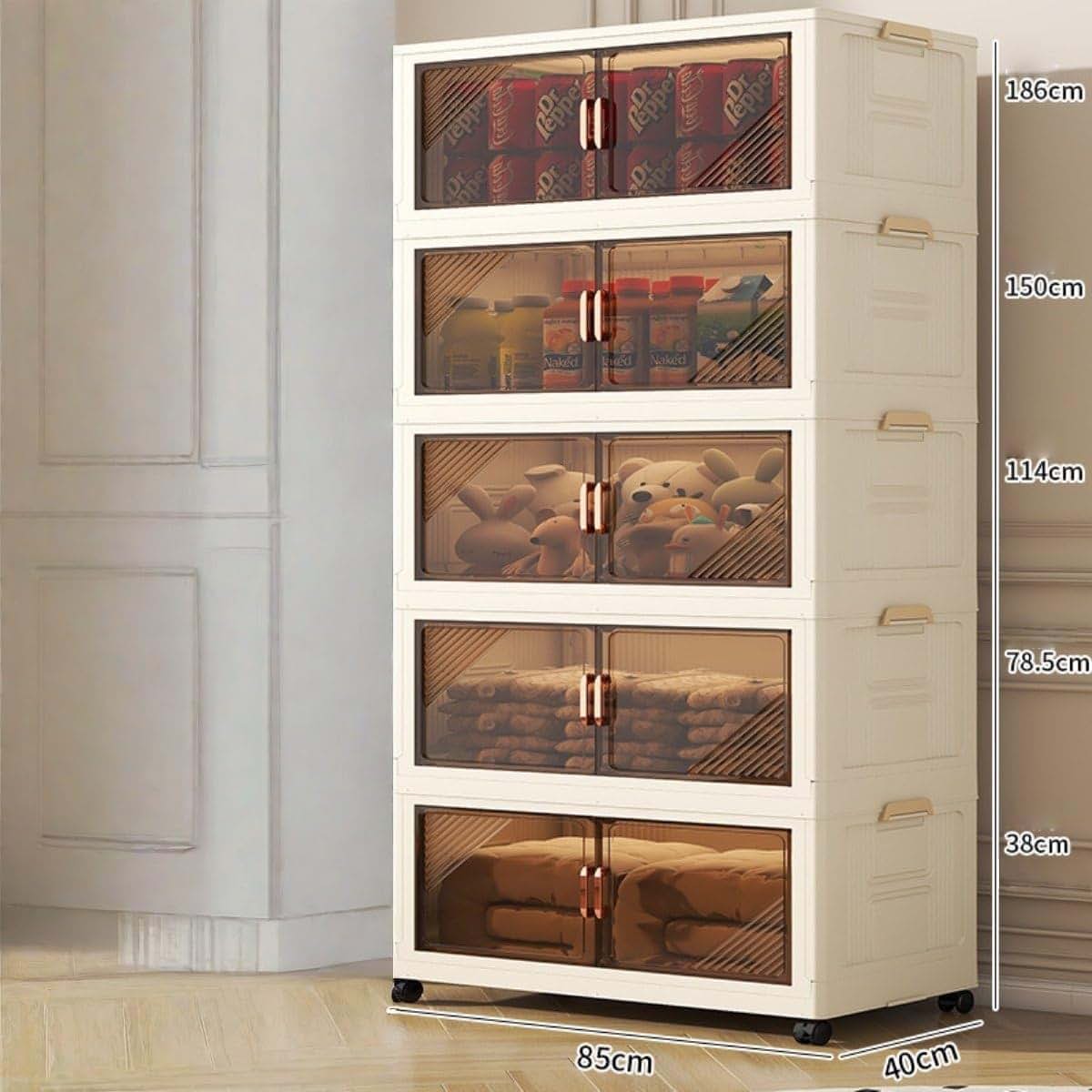 RFQWET Storage Bins Stackable Folding Plastic Storage Containers with Clear Doors and Magnetic Closure for Bedroom (photo 2)