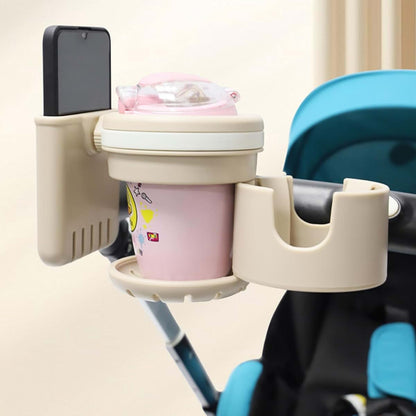 BabyOneStop 3-in-1 Stroller Cup Holder with Phone Mount, 360° Rotatable, Non-Slip Clamp