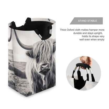 FLildon Highland Cow Collapsible Laundry Basket with Waterproof Oxford Lining and Soft Grip Handle
