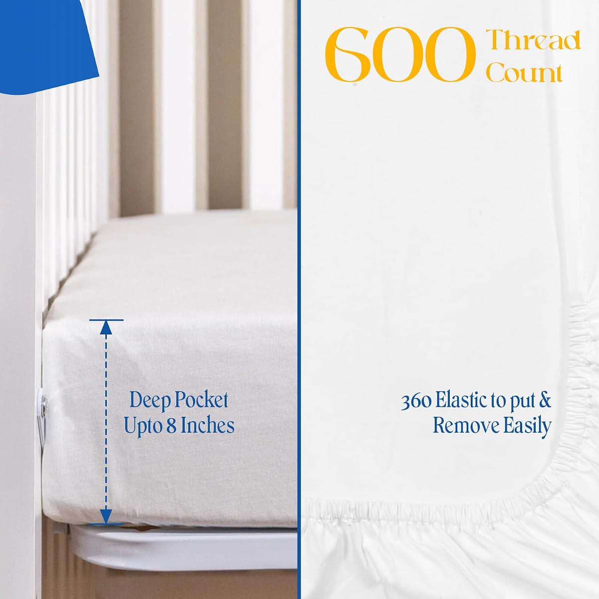 Dee's Collection 4 Pack Standard 52x28 Inch Crib Fitted Sheets Stretchy Portable Fitted Playard Sheet Convertible (photo 3)