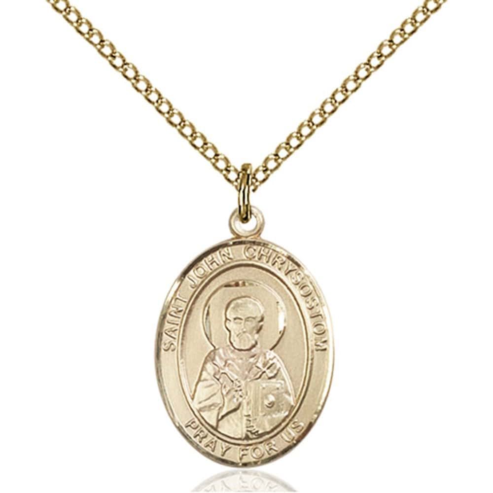 Bonyak Jewelry Saint Medal Collection Gold Filled St. John Chrysostom Pendant 3/4 x 1/2 inches with Gold Filled Lite