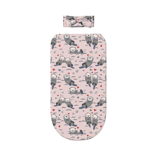 WELBB Otter Baby Swaddle Headband Set, Polyester Newborn Essentials