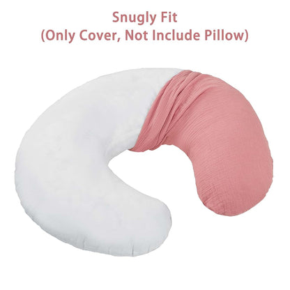 DILIMI Muslin Nursing Pillow Cover 2 Pack, Removable Slipcover with Hidden Zipper, Pink and Checkered