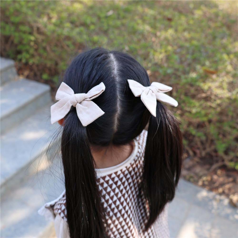 Gebelle 4 Pcs Cotton Linen Hair Bow Clips In Beige