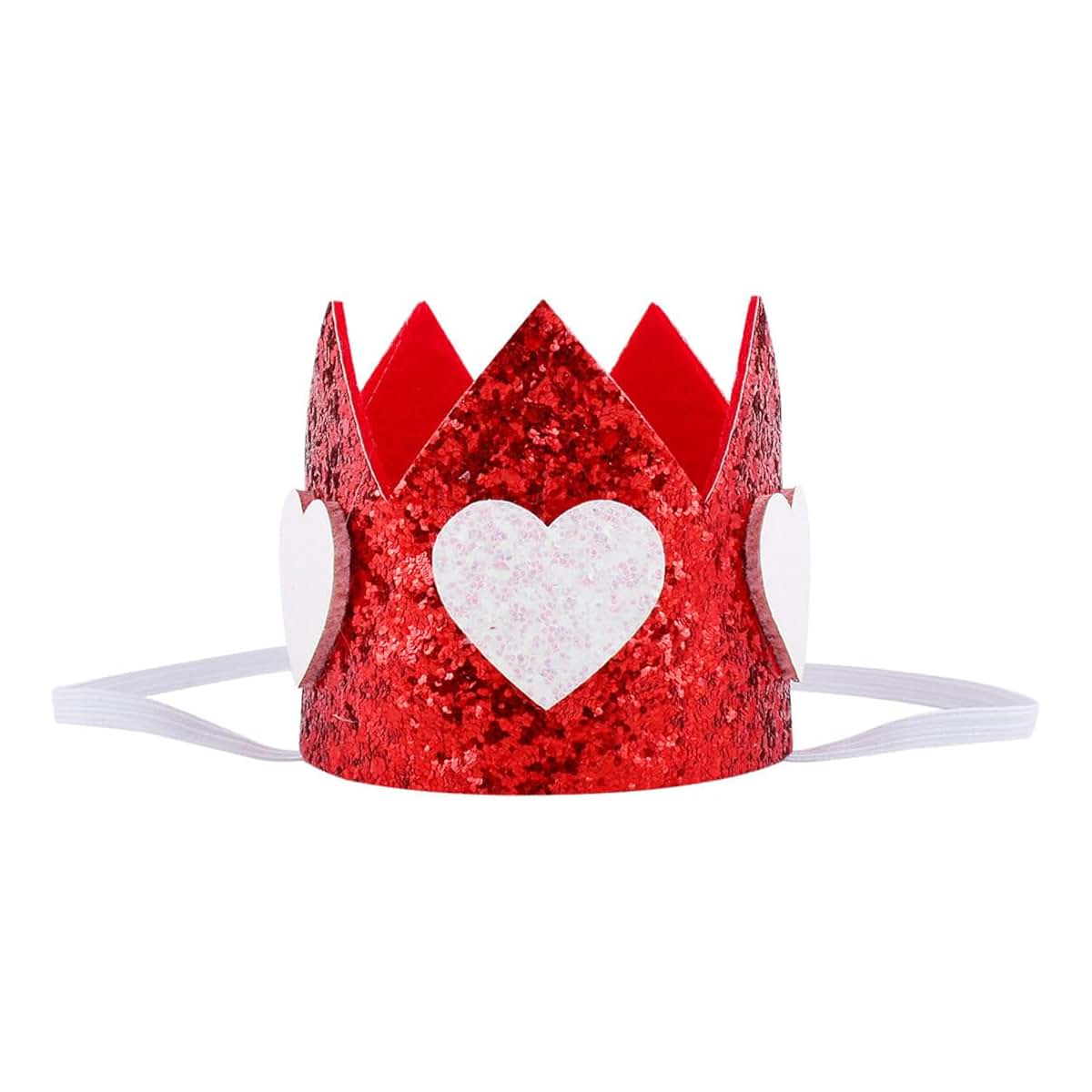 KALLORY Baby Crown Headband Red Heart Shape Elastic Hairband for Parties and Photo Props
