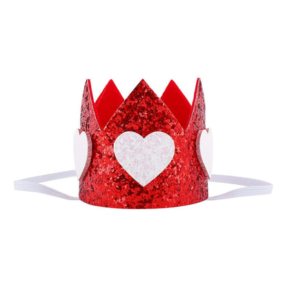 KALLORY Baby Crown Headband Red Heart Shape Elastic Hairband for Parties and Photo Props