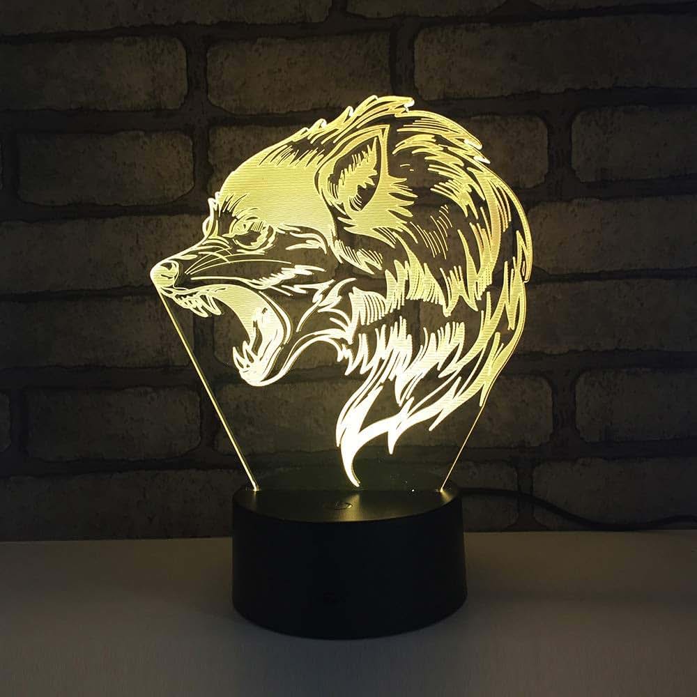 Jinnwell 3D Wolf Tiger Animal Night Light Lamp Illusion Night Light 7 Color Changing Touch Switch Table Desk Decoration (photo 3)