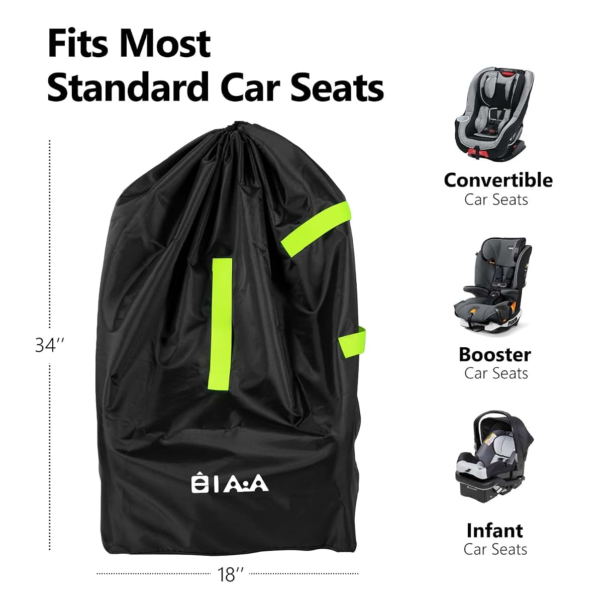 Elaia Large Waterproof Car Seat Travel Bag for Airplane with Green Straps