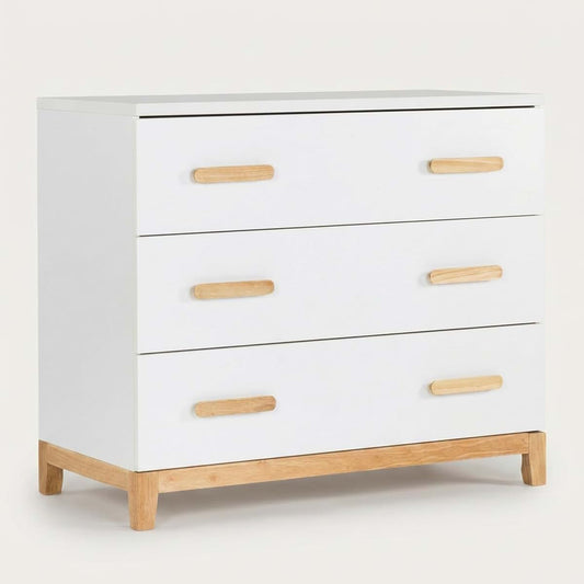 dadada LaLa 3-Drawer Compact Nursery Dresser, Deep Drawers, White/Natural