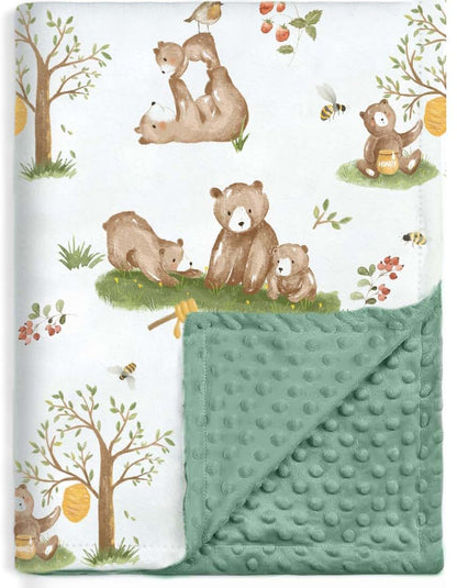 BOPRIO Minky Baby Blankets for Nursery - Woodland Bear Print Throws