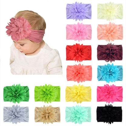 Snadulor 12 Pcs Baby Girl Headbands With Flowers, Chiffon Nylon, Random Color