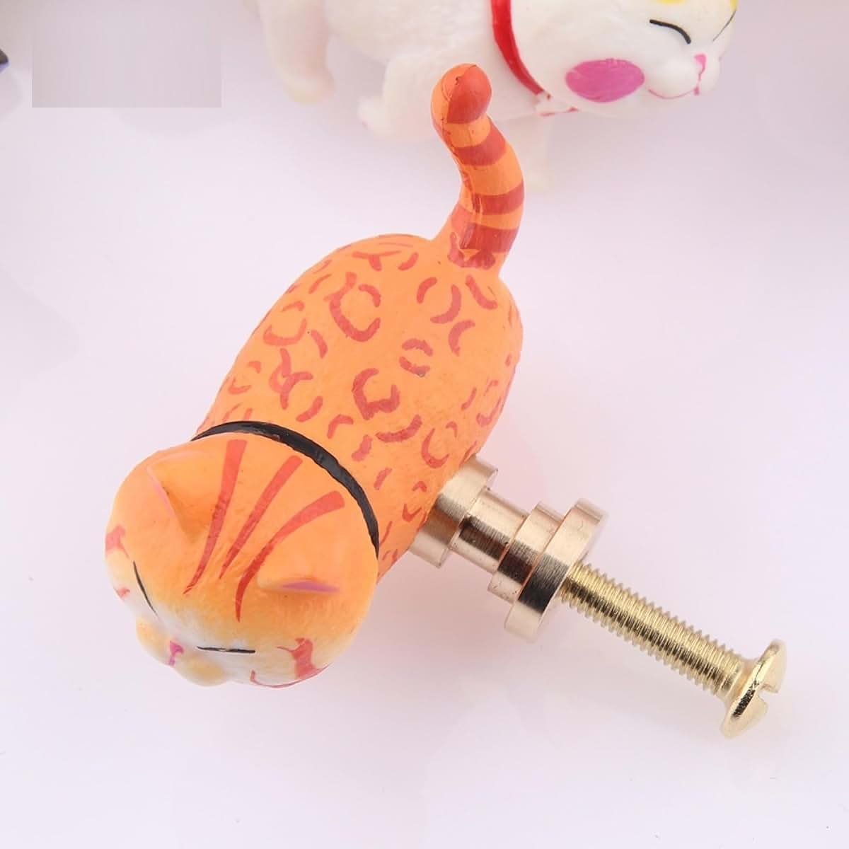 PILYON Rotatable Cat Cartoon Drawer Pulls 2 Pack Brass and Resin Wardrobe Knobs