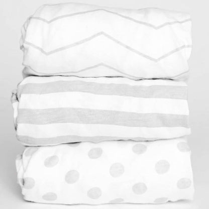 Nodnal Co. 3-Pack Fitted Bassinet Sheets, Universal Gray Cotton Set