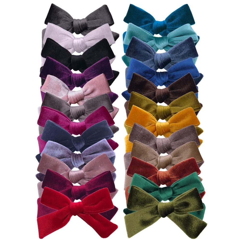 Baily Garment & Accessories Velvet Bow Hair Clips, 24 Colors