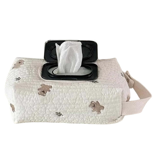 sdybjml Diaper and Wipes Pouch Portable Embroidered Bear Diaper Pouch Reusable Wipes Container with Hanging Hanlde for