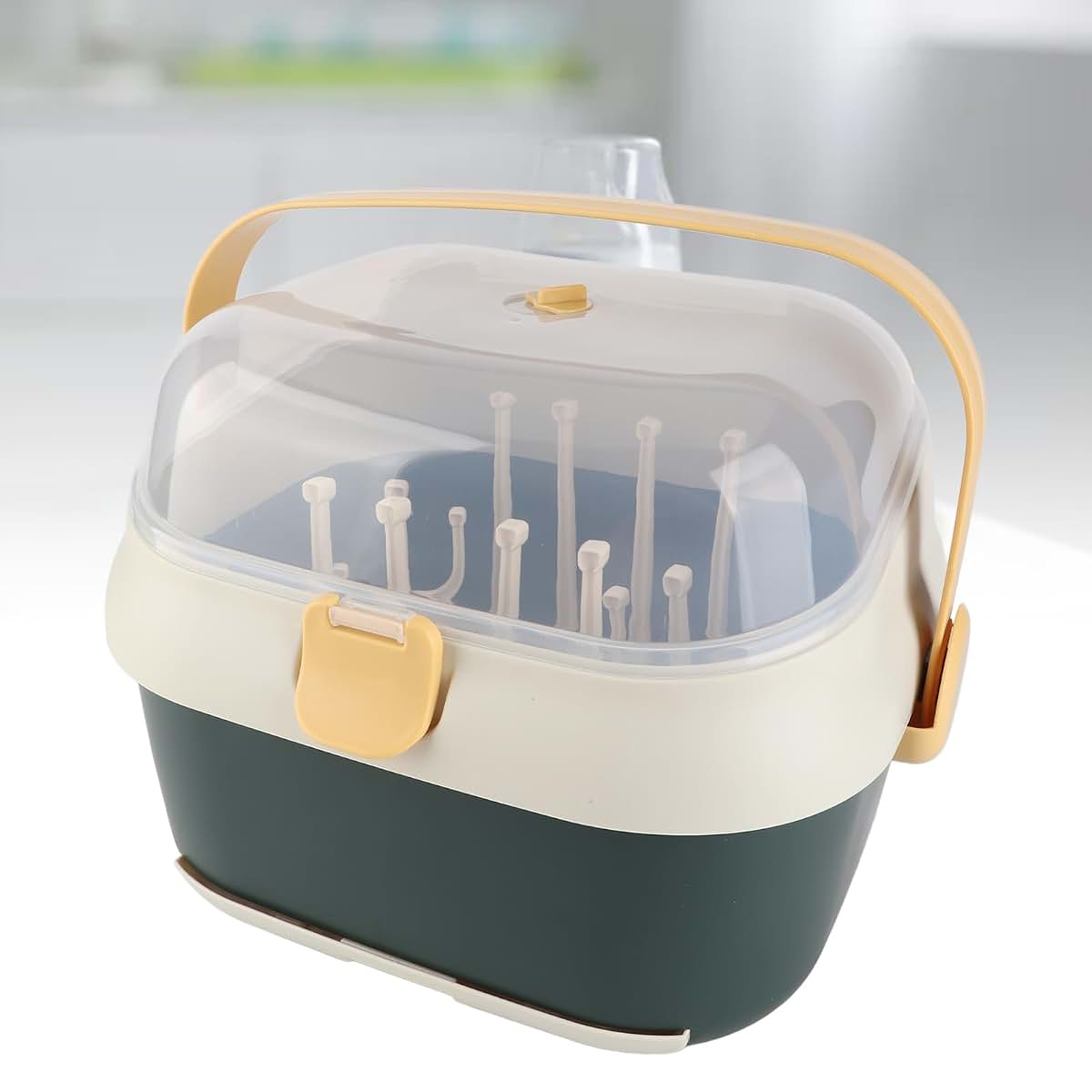 OPPWONG Nursing Bottle Storage Box, Compact Household Dust Proof Draining Plastic Baby Bottle Drying Rack, Clamps (photo 3)