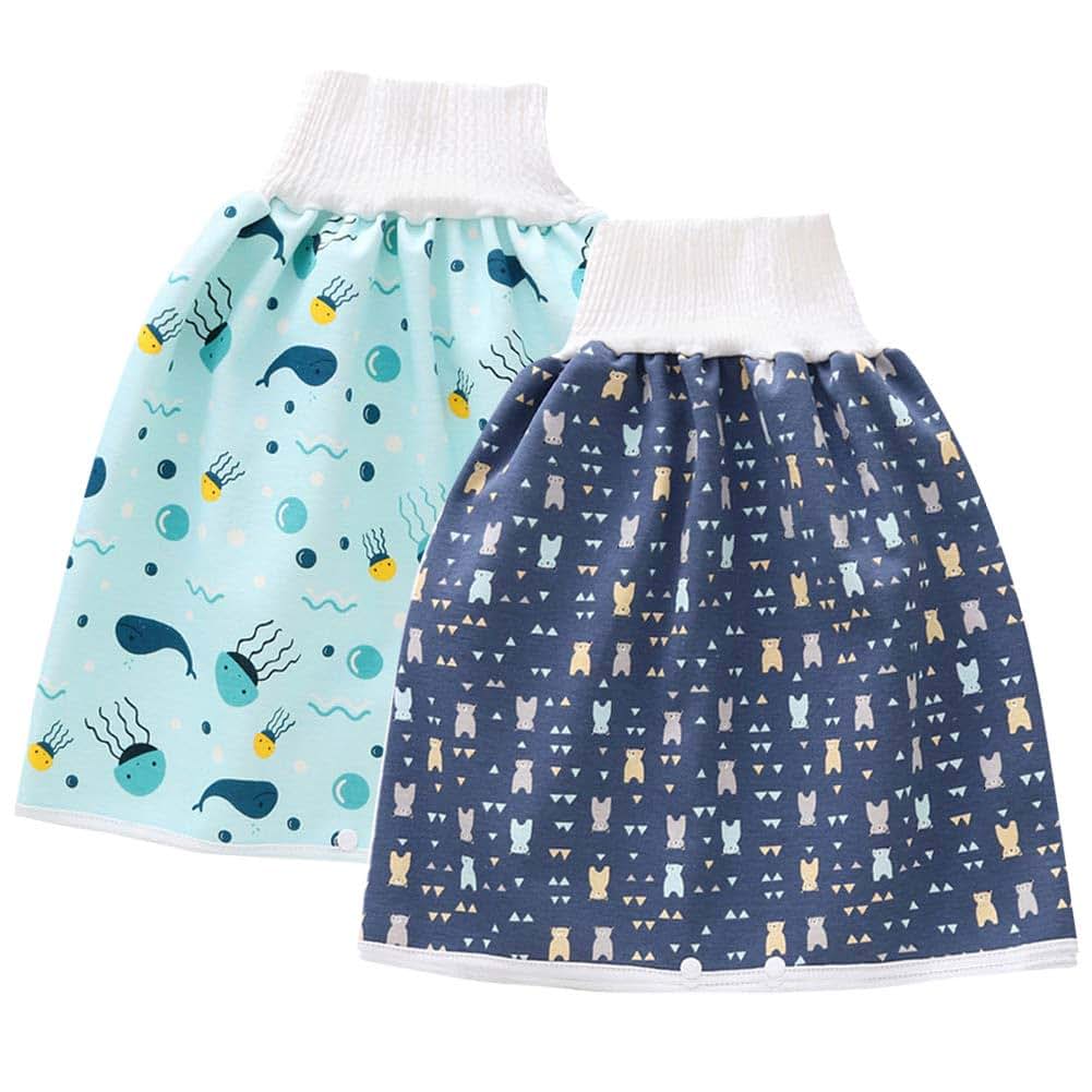 JHION 2 Pack Baby Boys Girls Diaper Skirt,Waterproof Toddler Potty Training Skirt Cotton Toilet Training Nappy Skirt