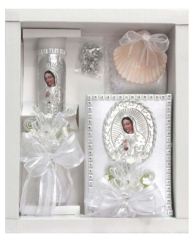 SWEA Pea & Lilli White Virgin Mary Baptism Candle Set Kit, 5-Piece Spanish