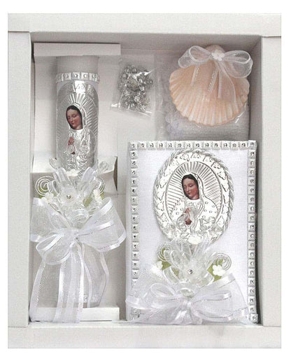 SWEA Pea & Lilli White Virgin Mary Baptism Candle Set Kit, 5-Piece Spanish