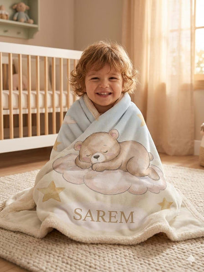 EcoAbu Personalized Baby Blanket with Name, Sleeping Bear Plush Fleece Throw 50x60, Custom Newborn Gift, Soft Nursery (photo 2)