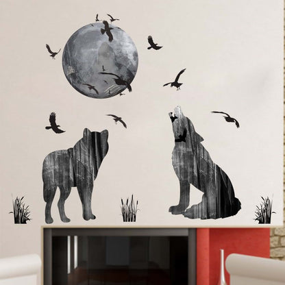 Woodland Arts Moon Wolves Mountain Forests Silhouette Wall Decals For Nursery