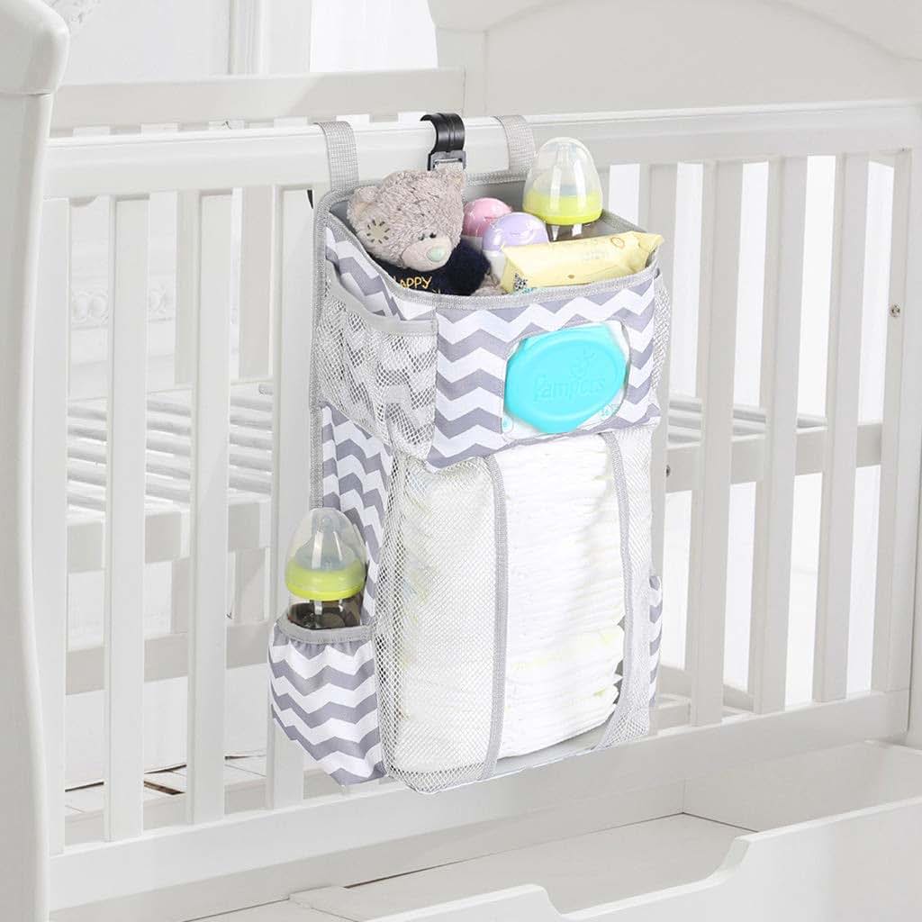 HYROOY Diaper Stacker Hanging Storage Bags for Crib or Wall Gifts Stripe Oxford Cloth + PP Board + Rhombus mesh (photo 3)