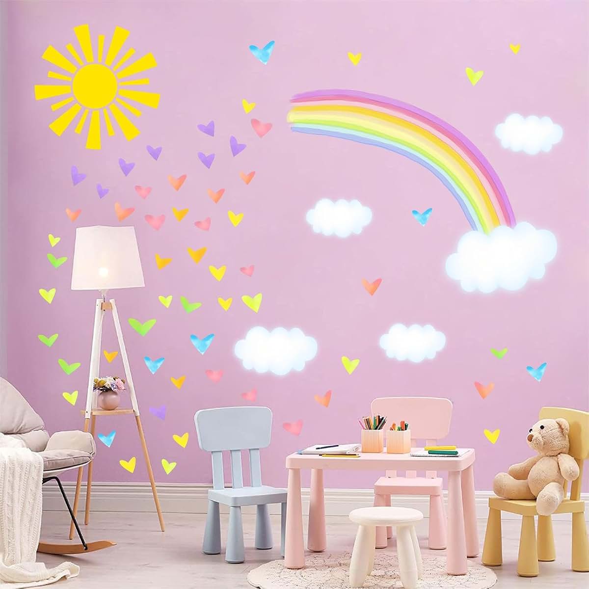 IKEYU Colorful Rainbow Wall Stickers And Watercolor Heart Decals