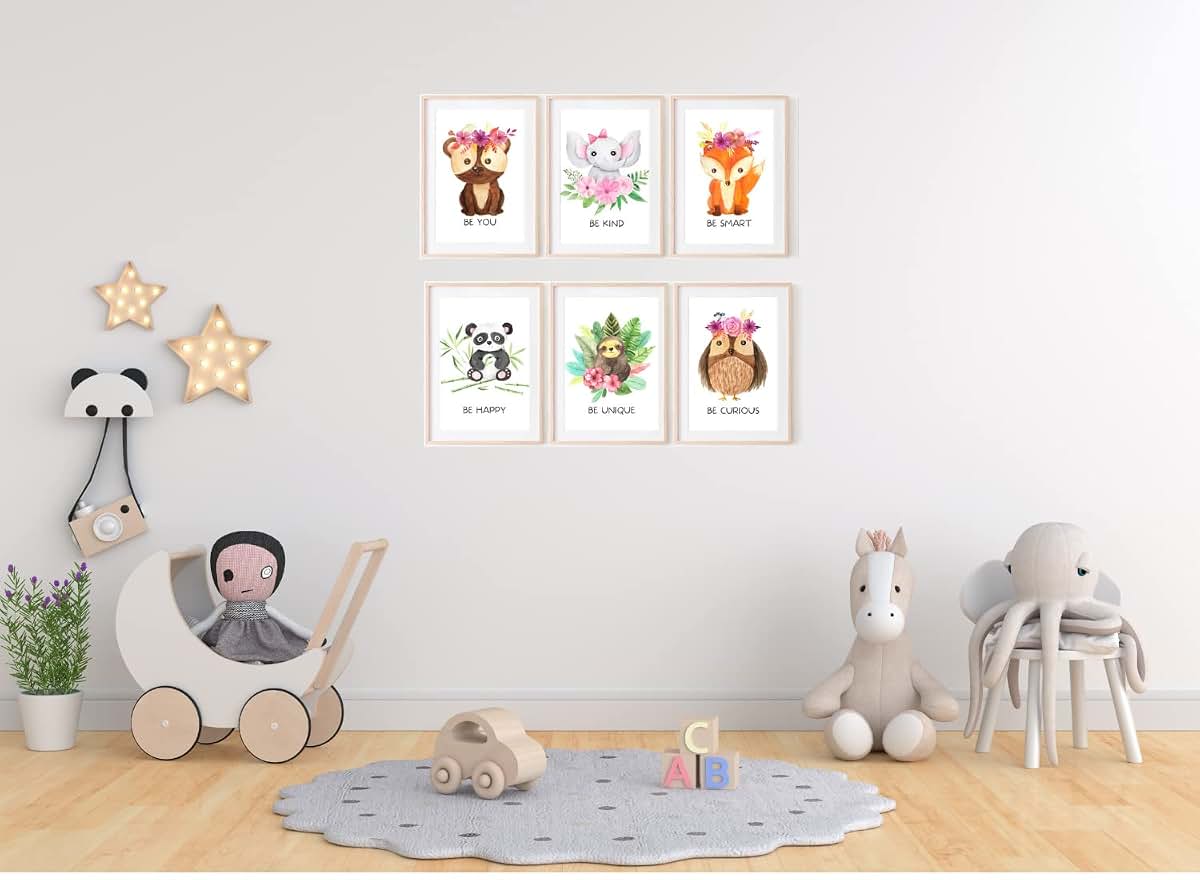 Woodland Safari Animal Wall Art Prints for Nursery Decor Set of 6