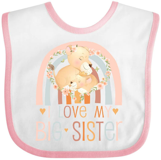 Inktastic I Love My Big Sister Baby Bib for Newborn Girls
