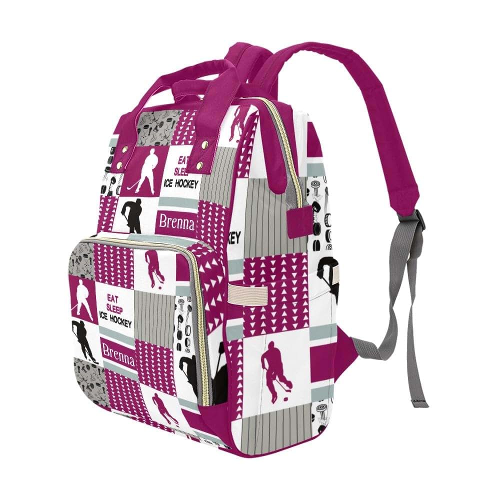 NZOOHY Personalized Diaper Bag,Ice Hockey Players Custom Name Shower Gift Diaper Backpack Baby Nappy Bag Mommy Bag for