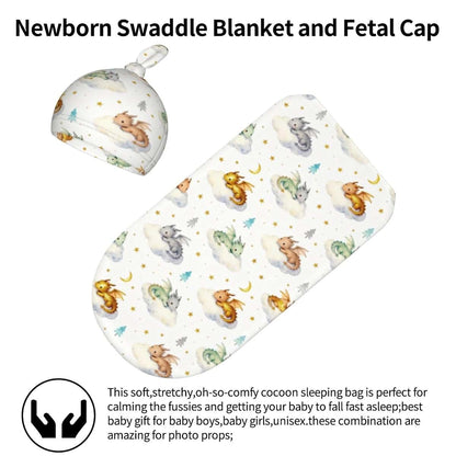 Dragon Print Swaddle Blanket Set for Newborns