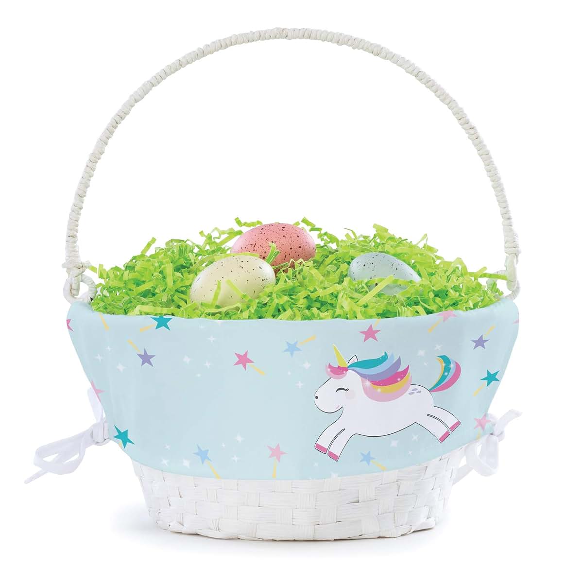 Personalized Planet Rainbow Unicorn Personalized Easter Egg Basket with Handle and Custom Name | Blue Easter Basket