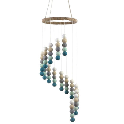 Matthew + Mae Felt Ball Spiral Nursery Ceiling Mobile - Teal/Almond/Gray