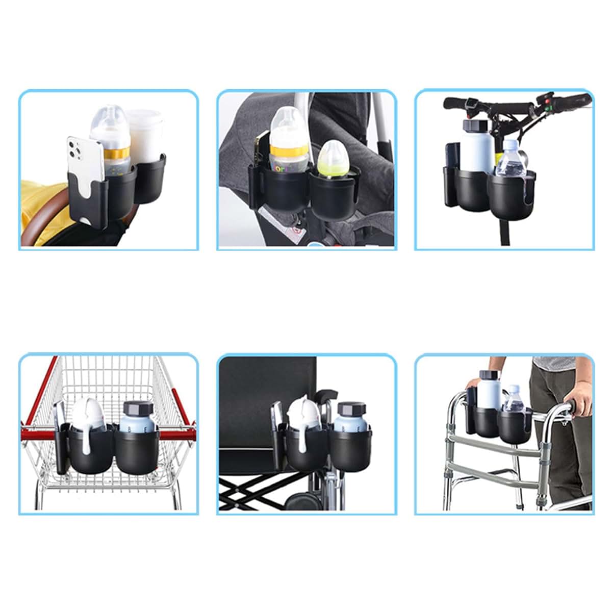 BabyOneStop Pushchair Double Cup Holder with Phone Mount, 360° Rotation