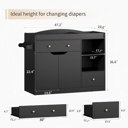 Yinghuo Furniture Baby Dresser with Changing Table Top, Baby Changing Table Dresser with Cabinet, 2 Drawers and 2-Tier (photo 2)