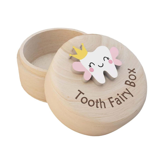 WeiLingBo Wooden Tooth Fairy Box for Kids, 3D Tooth Lid Keepsake Container