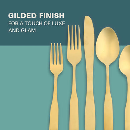 Gibson Abbeville Gold Flatware Stainless Steel Utensil Set for 8