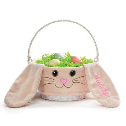 Personalized Planet Personalized Easter Egg Basket with Handle and Custom Name in Pink Script | Floppy Ear Bunny Easter