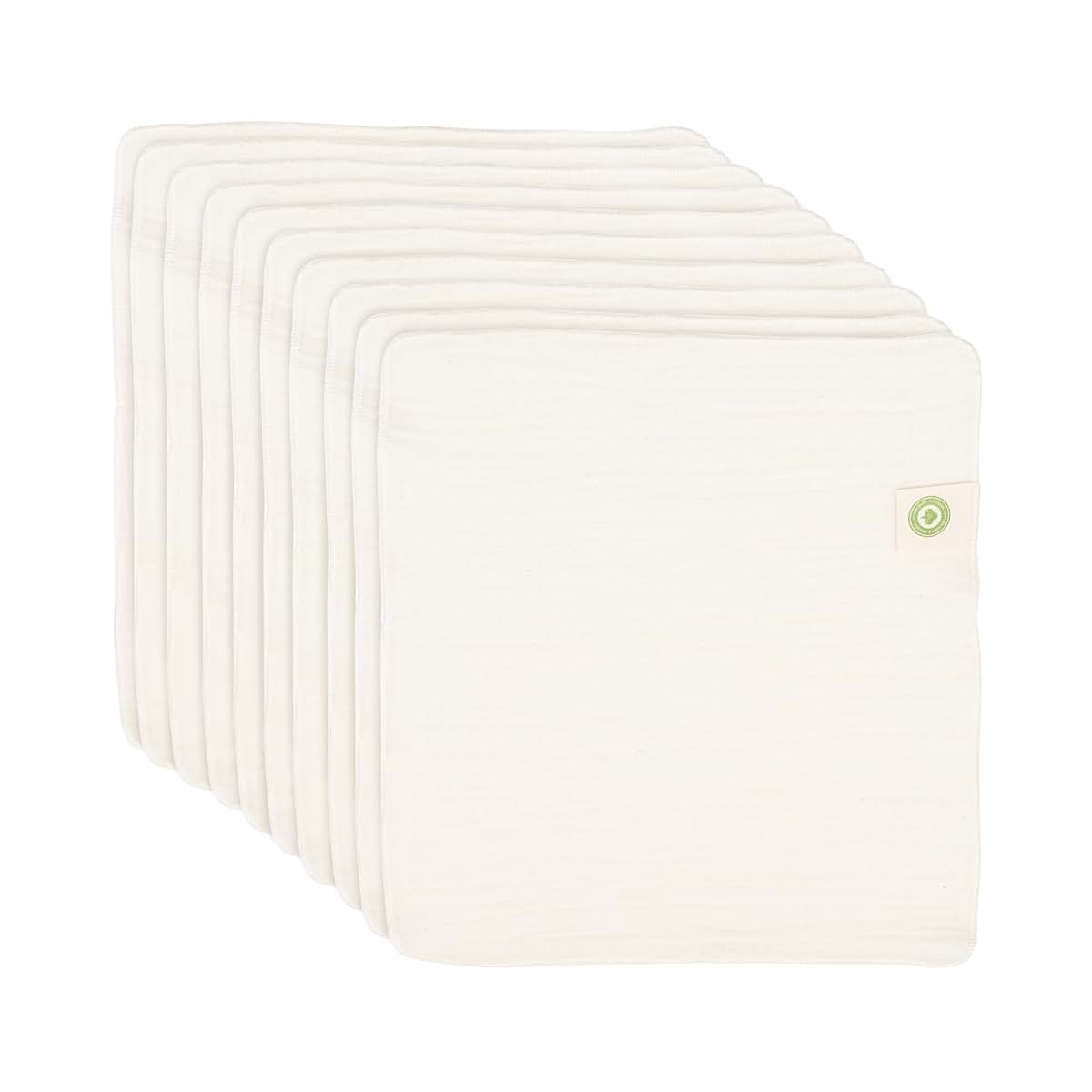 Organic Cotton Mart Organic Cotton Reusable Baby Wipes - 10 Pack, Washable, Unbleached, Undyed, All-Natural, Toxic-free