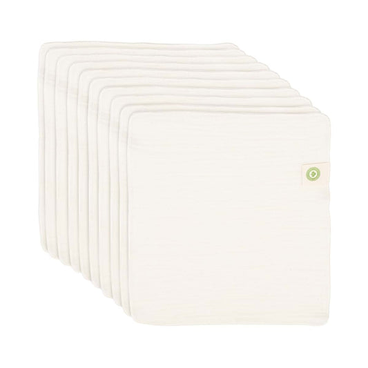 Organic Cotton Mart Organic Cotton Reusable Baby Wipes - 10 Pack, Washable, Unbleached, Undyed, All-Natural, Toxic-free