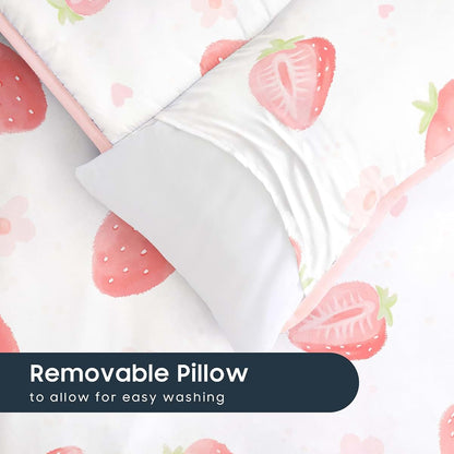 Wake In Cloud Toddler Nap Mat With Pillow And Blanket In Strawberry Design