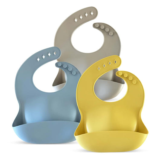 Happy Snails Premium Silicone Baby Bibs – Minimalist, Lightweight, Roll-Up Travel Bibs with Deep Pocket, Food-Grade
