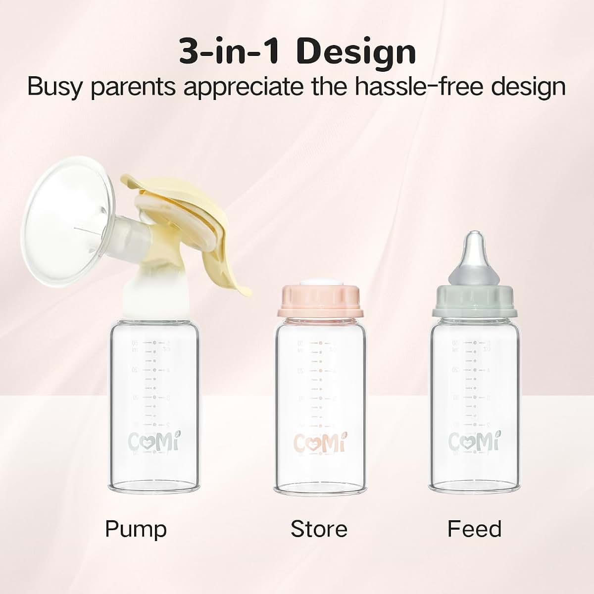 COMI Natural Glass Baby Bottle,Standard Neck Breastmilk Storage Bottle for Fridge,Breast Milk Container,Breast Pump (photo 2)