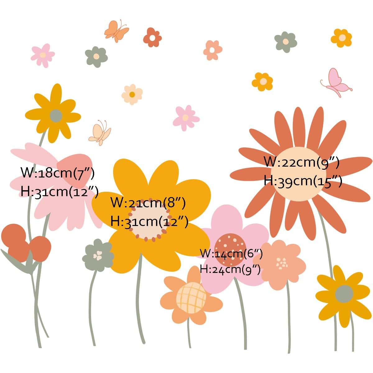 Runtoo Boho Flower Wall Decals, Floral Daisy Vinyl Stickers, 12x36 Inch Sheet