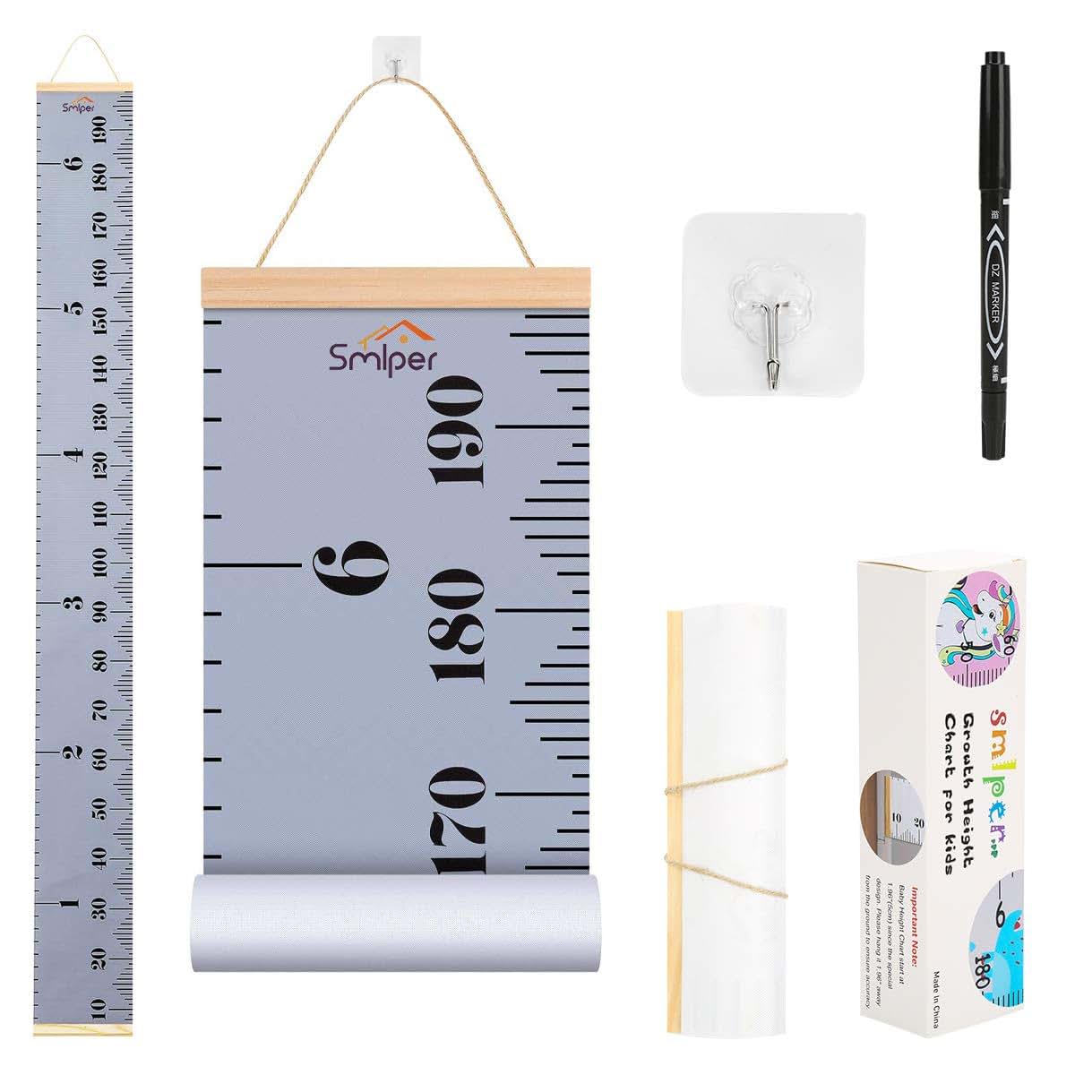 Smlper Growth Chart for Kids, Canvas and Pine Height Ruler for Wall, 79 Inch Removable Nursery Decor