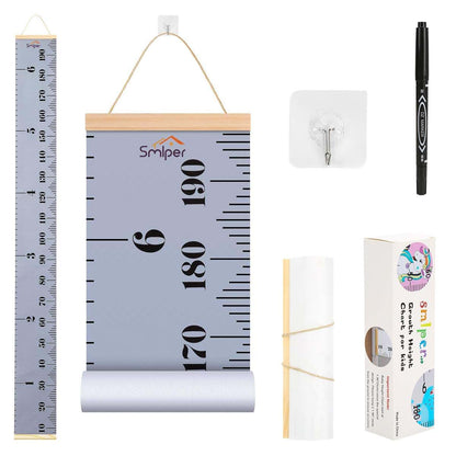 Smlper Growth Chart for Kids, Canvas and Pine Height Ruler for Wall, 79 Inch Removable Nursery Decor