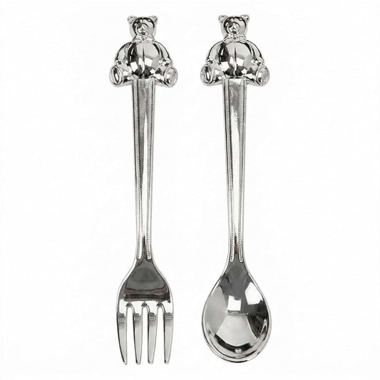 Creative Gifts International Silverplated Baby Fork and Spoon Set with Teddy Bear Design