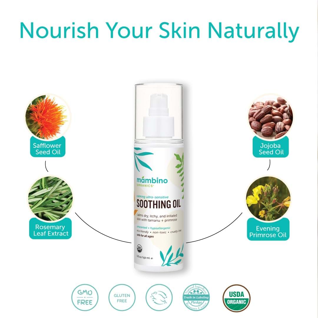 Mambino Organics Soothing Baby Oil, Organic Unscented Body Oil with Jojoba, Evening Primrose, Hydrates Dry, Itchy Skin (photo 2)